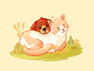 Kitty and puppy cute illustration animals cat color cute cute animals digital digital painting digitalart dog draw friendship illustration kitty love painting procreate puppy