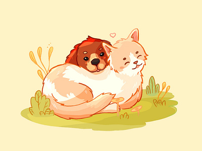 Kitty and puppy cute illustration