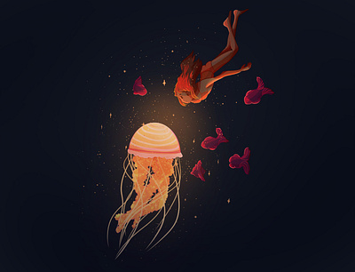 Starish medusa illustration art color dark draw fish girl girl illustration graphic illustration light medusa print procreate sea stars swim