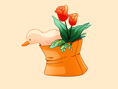 Duck with tulip bag canard cute doodle duck flower grocery illustration kawai kawaii plant tulip