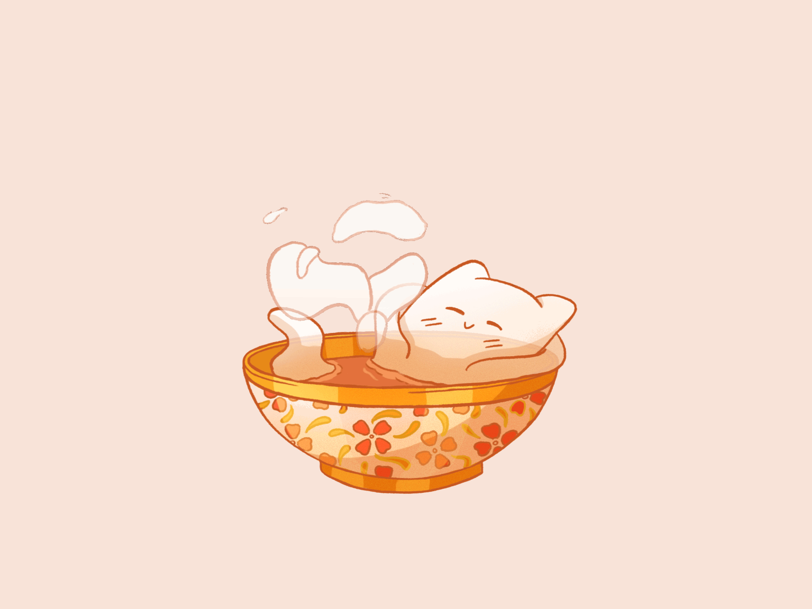 Ramen bath for fantom cat animation bath bowl cat fantom hot illustration noodle ramen smoke spa steam zen