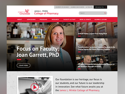 UC College of Pharmacy Homepage homepage landing page web design
