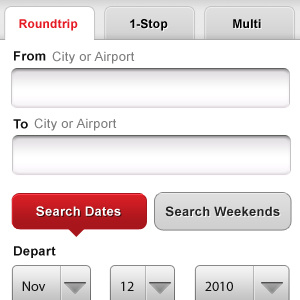 Mobile flight search mobile ui