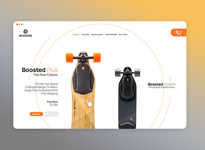 Boosted Boards - Ecomm Page cart dailyui design ecommerce landing page minimal product website ui uidesign web webdesign website website design
