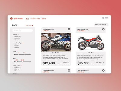 CycleTrader Redesign dailyui design minimal motorcycle ui uidesign ux uxdesign uxui web website website design