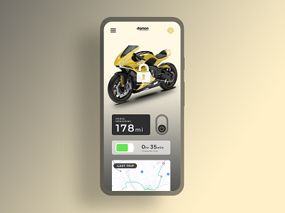 Damon Motorcycle - Mobile App android app dailyui design electric minimal mobile app mobile ui motorbike motorcycle ui ui ux uidesign ux