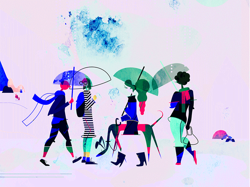 Rain artwork character dog gif illustration illustrator people rain umbrella vecrorart vector