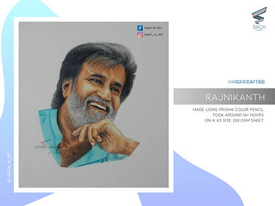 Rajnikanth art artist color details fineart hyperrealism pencil prismacolor sachnart
