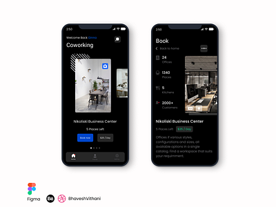 Coworking Mobile App UI app app design dark mode figma iphone mobile ui ui