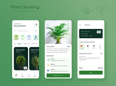 Plant Growing App UI app app design app ui checkout design figma mobile ui payment plant ui uiux
