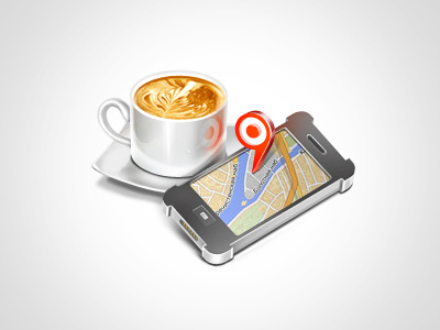 Coffee map coffee cup icon map phone pin teaser