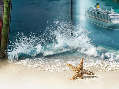 Beach book icon illustration sea ship splash star teaser