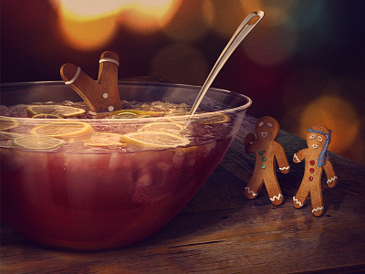 Happy Holidays bowl ofpunch card gingerbread man illustration kadasarva new year