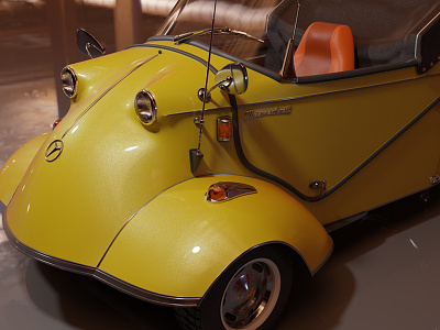 Wip Messerschmitt render blender3d car cycles cycles render cyclesrender illustration render retro car yellow