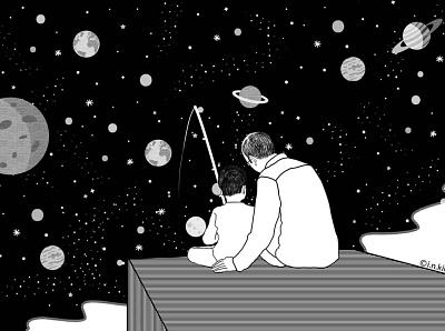 Dreams - Father and son blackandwhite design ideation illustration photoshop scribble