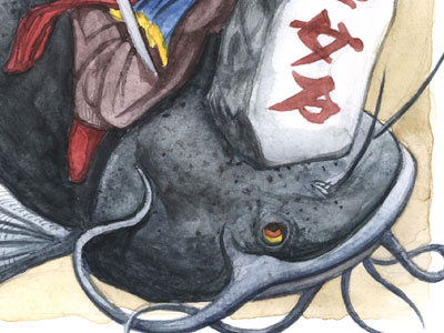 Namazu catfish folklore japan watercolor