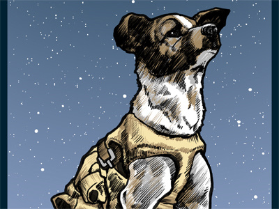 Laika II dog drawing screenprint