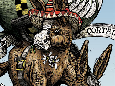 Cortador bi cranial donkey fake scratchboard illustration photoshop