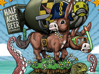 Double Daisy Cutter, 2012 Edition beer donkey drawing illustration ink label photoshop tentacles turtle