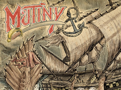 Mutiny & The Mollusk beer illustration illustrator kraken label man o war pen ink photoshop