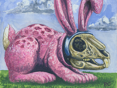 Unbunny bunny gouache painting skull