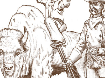 Thunder & Son bison cowboy illustration pencil