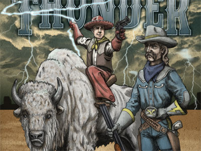 Thunder & Son in Color bison cowboy illustration lightning photoshop