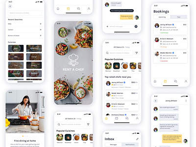 Rent a Chef booking chef design figma food app hire home cook mobile app onboarding rent ui ui design uiux user flow user interface ux design