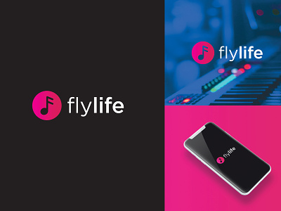 Fly Life Music App logo design music logo