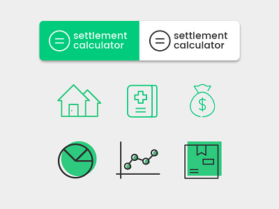 Logo and icons for Settlement Calculator flat icons design icons set landing landing page logo design outline