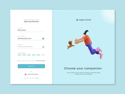 #DailyUI 001: Happy Homes - Sign Up 3d challenge dailyui design figma forms illustration signup ui webdesign