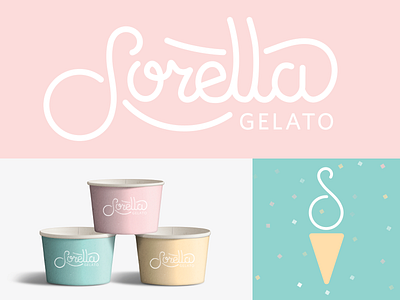 Sorella Gelato branding cream gelato hand ice identity illustrator lettering logo mark pink