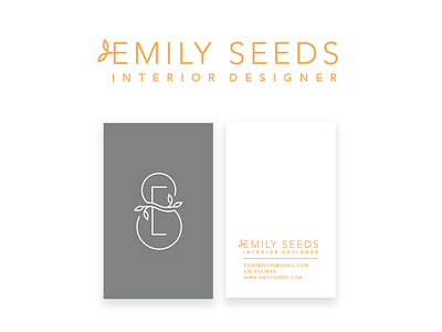 Emily Seeds business cards e grey leafs logo monogram orange s