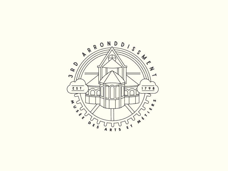 Arrondissement 3 buildings linework paris badge