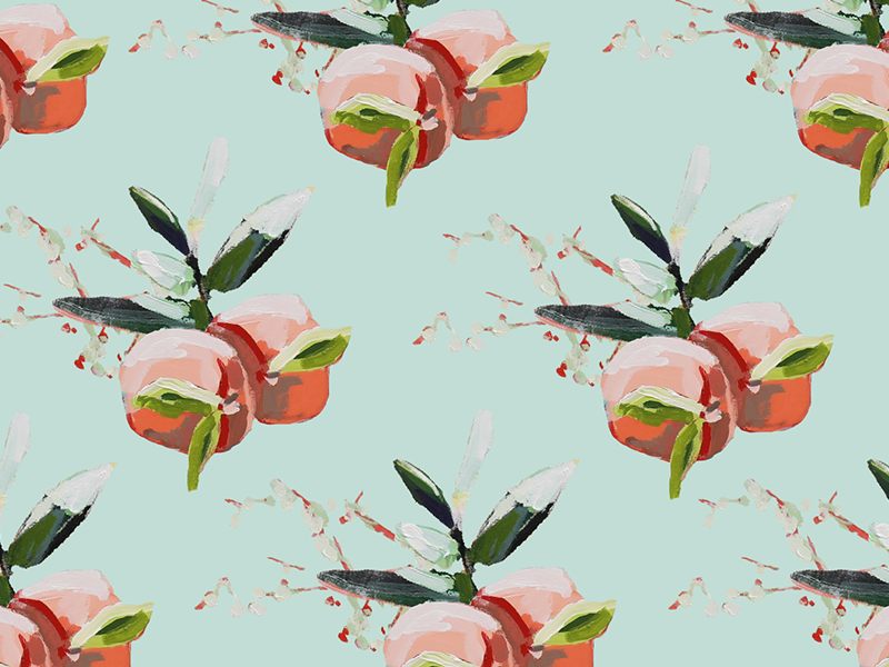 Peach Pattern blue paint painting oil leaf floral fruit peaches peach pattern