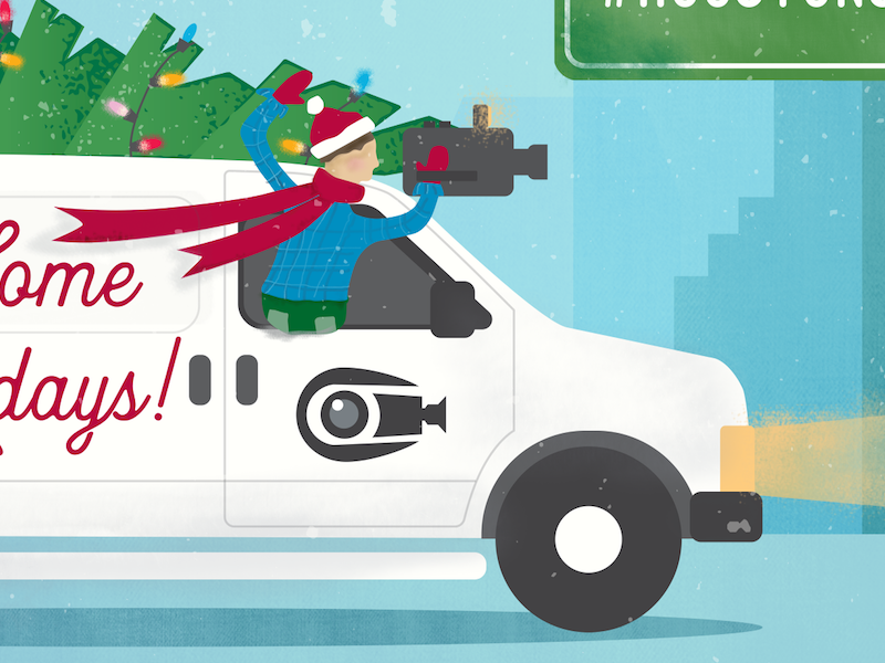 Snippet from the updated version video camera grain texture houston tree van car holiday christmas