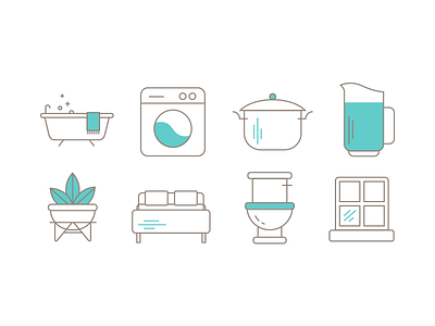 House icons bath bed icon icons kitchen plant pot toilet washing