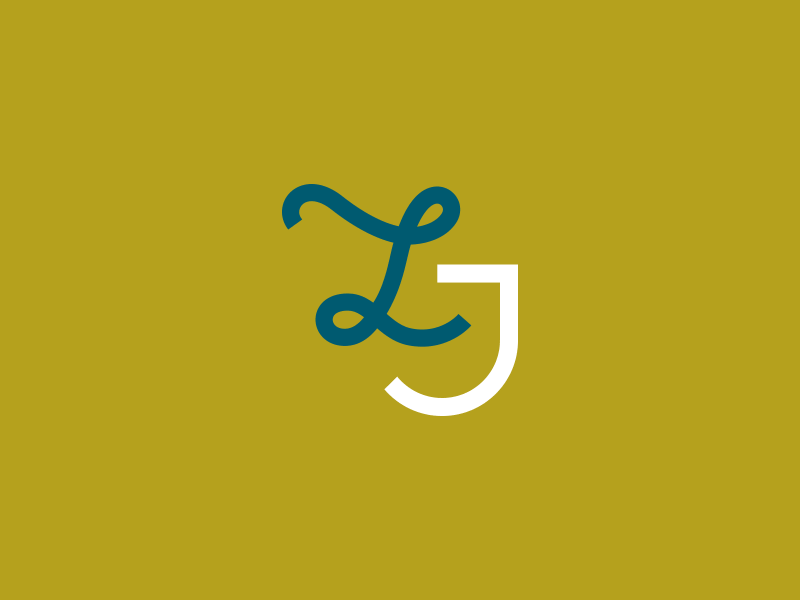 Lacy J badge blue cursive green j l lettering logo orange