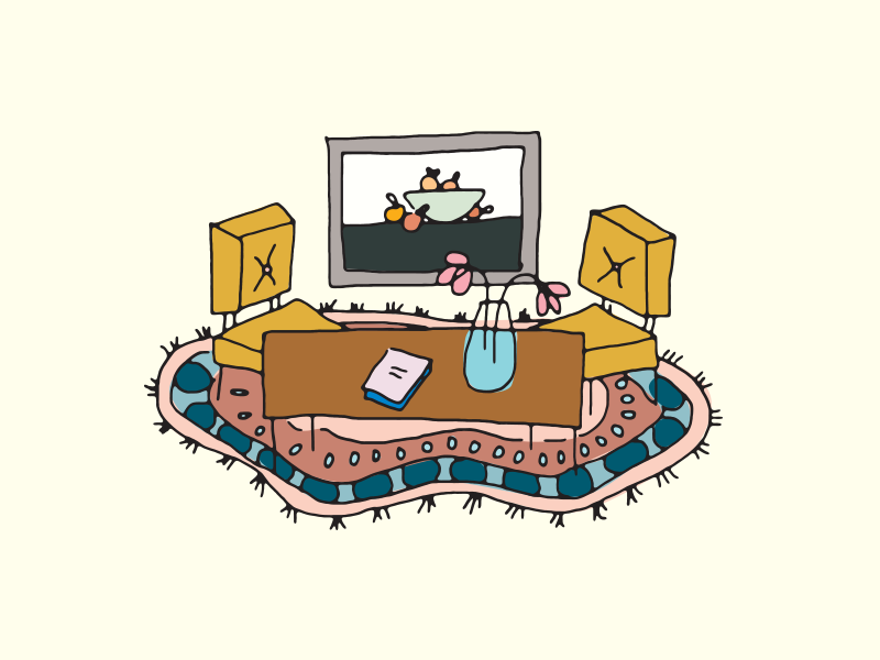 Interior Ilustration whimsy illustration painting chairs rug interior