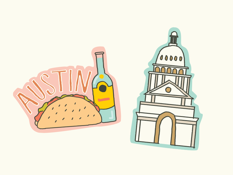 Playful Austin illustrations drawn hand whimsical illustration capital top tacos atx austin