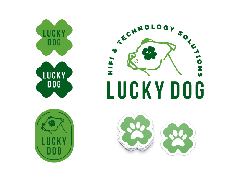 Lucky Dog Hifi brand dog paw logo irish lucky bull pit