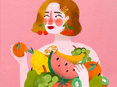 Lady fruits! 🍉 character illustration female character fruits illustration illustration art illustrator kids illustration portrait illustration