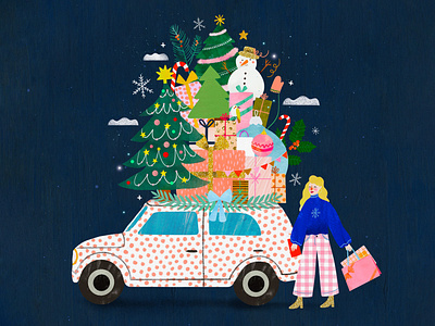 Christmas car 🚗 christmas female character happy holidays holidays illustration illustration art illustrator kids illustration winter illustration