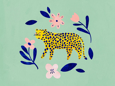 Cheetah with flowers 🌸 animal cheetah illustration illustration art illustrator kids illustration