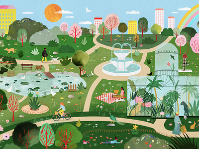 Chilling at the park 💚 city park colorful illustration illustration art illustrator kids illustration park puzzle