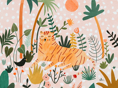 The tiger with glasses illustration illustrator jungle kids art kids illustration procreate tiger tropical