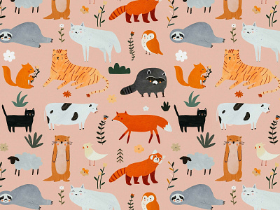 Cute animals pattern animals illustration illustration art kids motifs pattern pattern design pattern making