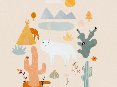 White wolf animal cactus farwest illustration illustration art illustrator kids illustration plant illustration plant lady white wolf wolf