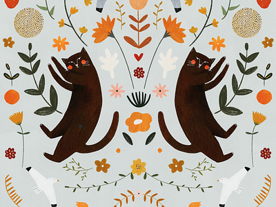 TWIN 🐱🌸🐱 CATS animal animals cat cat illustration illustration illustration art illustrator kids illustration motif motifs pattern pattern design plant plant illustration symetric symetry
