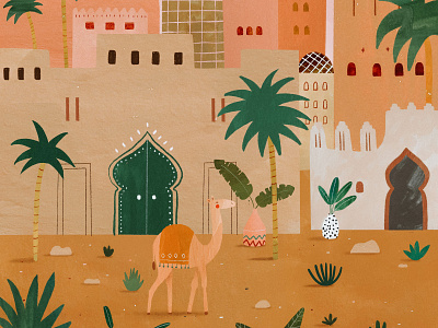 Moroccan vibes 🌴☀️🧡 animal illustration illustration art illustrator kids illustration landscape maroc marrakech moroccan morocco paysage